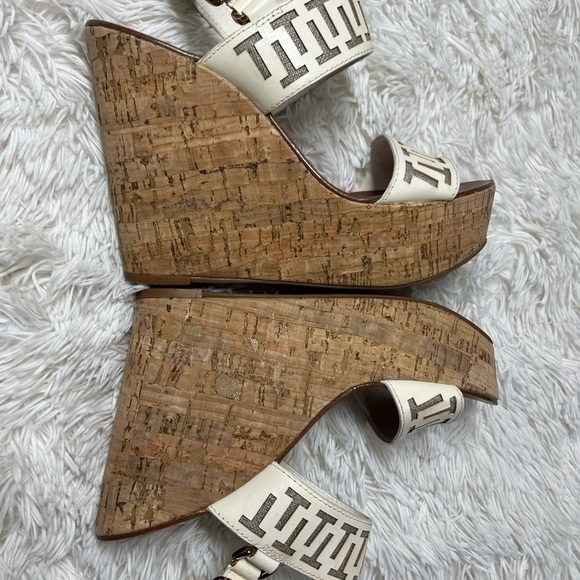 Tory Burch Regan T Logo Cork Wedge Sandals - Size 9.5 - Picture 6 of 10